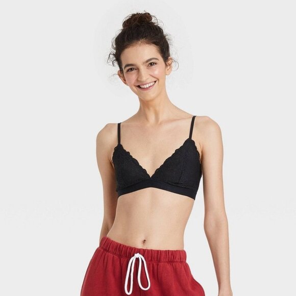 Colsie Women's Wireless Lace Triangle Bralette Black M - Picture 1 of 4